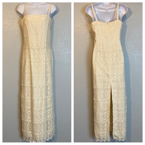 Tootsies Cream Lace & Beaded Sheath Dress with Spaghetti Straps and  Slit - Picture 1 of 9